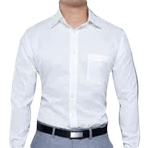 Washable White Full Sleeve Collar Neck Plain Cotton Wrinkle Freee Formal Shirts For Mens 