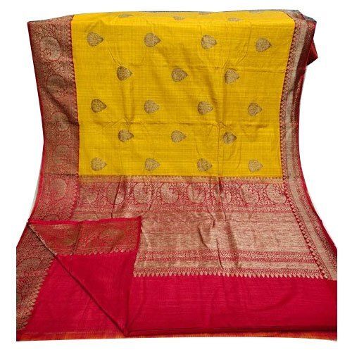 Rainy Yellow Embroidered Ladies Party Wear Attractive Handloom Banarasi Silk Sarees