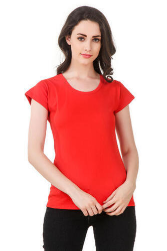 Comfortable Short Sleeves And Round Neck Cotton Red T Shirt For Ladies Casual Wear Age Group: Adults