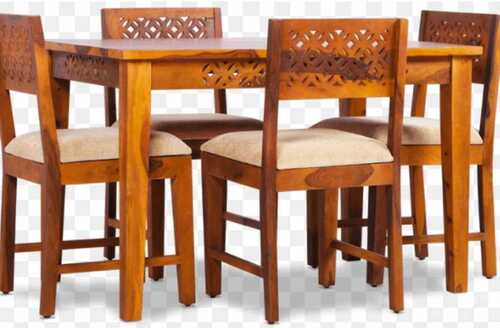 4 x 3 feet Rectangular Teak Wood 4 Seater Dinning Table Chair Set