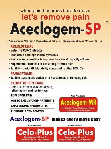 General Medicines Aceclogem-Sp Tablets (Aceclofenac 100Mg, Paracetamol 325Mg, Serratiopeptidase)