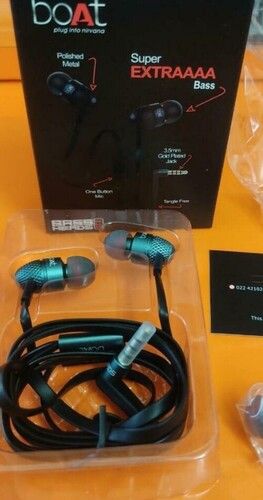 Black Boat Super Extra Bass Metal Ear Wired Earphones With Mic