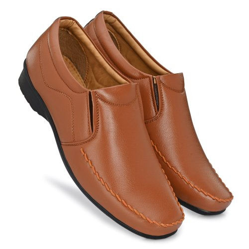 Breathable Brown Colour Pointed Toe Style Pu Material Formal Non Leather Shoes For Mens