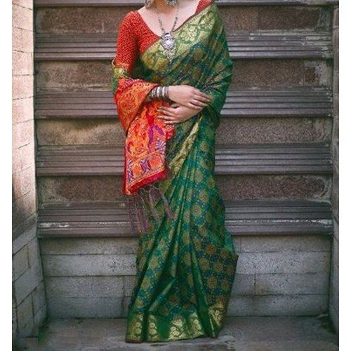 Green Golden Printed Stylish Breathable Trendy Designer Saree Party Wear For Ladies