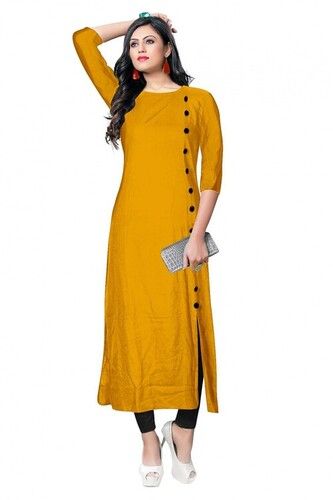 Easy To Carry Beautiful Appearance Machine Washable Yellow Ladies Cotton Kurtis Decoration Material: Fur