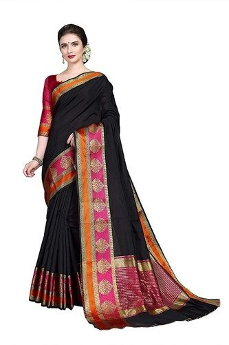 Black Ladies Beautiful Comfortable Light Fancy Multicolor Cotton Saree