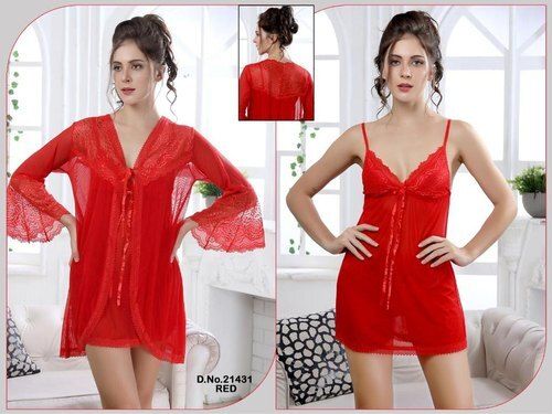 Plain Ladies Cotton Sleeveless Night Suit With Fancy Design(S To Xl)