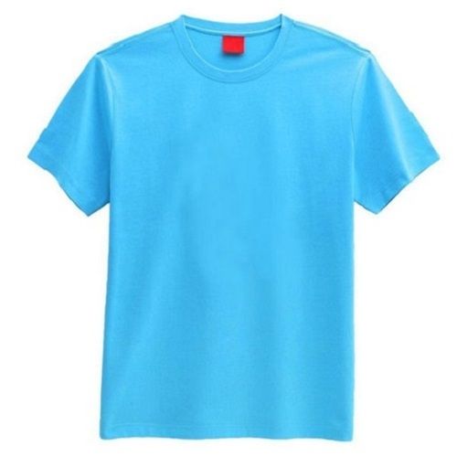 Men'S Sky Blue Round Neck Plain Regular Fit Short Sleeves Cotton T-Shirt