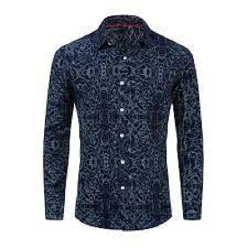 Breathable Men Skin Friendly Long Durable Machine Washable Blue Printed Cotton Shirts