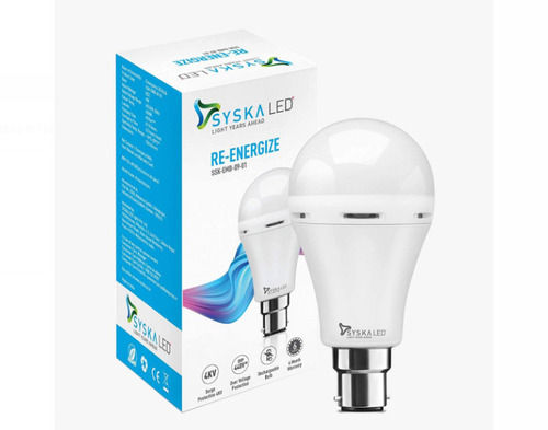 Ceramic Body Material Cool White Syska Rechargeable Led Bulb For Home, 9 Watt  Design: Plain