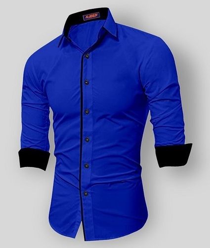 Attractive Look Fashionable Comfortable Full Sleeves Blue And Black Mens Cotton Shirts Age Group: 20-25