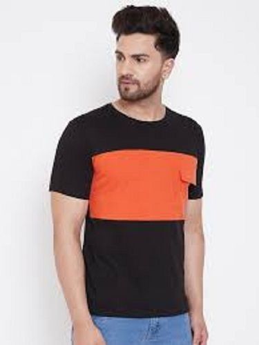 Men Comfortable And Breatahble Round Neck Short Sleeves Black Orange Casual T-Shirt 