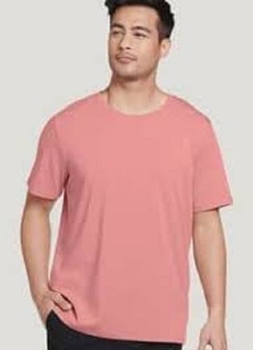 Men Comfortable And Breatahble Round Neck Short Sleeves Pink Casual T-shirt