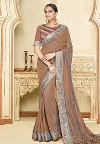 Women Comfortable And Breathable Easy To Wear Cotton Silk Brown Designer Saree