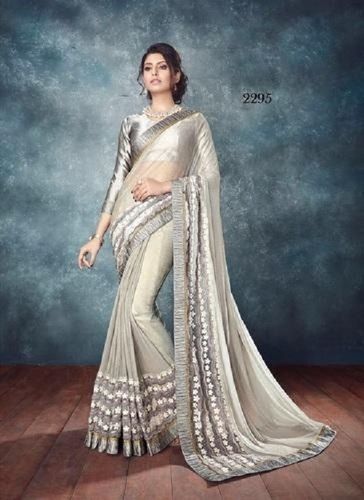 Silver Color Pre-Stitched Saree Gown | Fancy sarees party wear, Wedding  blouse designs, Indian fashion dresses