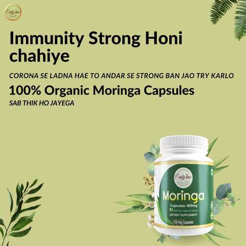 100% Organic Moringa Capsules 600mg, Packaging Size 120 Veg Capsules