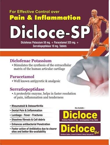 Dicloce-SP Tablet (Diclofenac Potassium 50mg, Paracetamol 325mg, Serratiopeptidase 10mg)