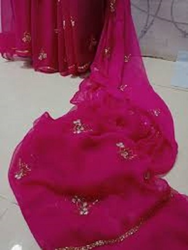 Daily Wear Ladies Stylish And Elegant Look Fashionable Comfortable Pink Chiffon Saree