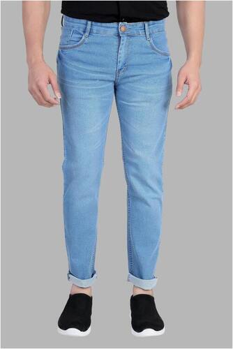 Mens Plain Shredded Blue Denim Jeans With 42 Inches Length