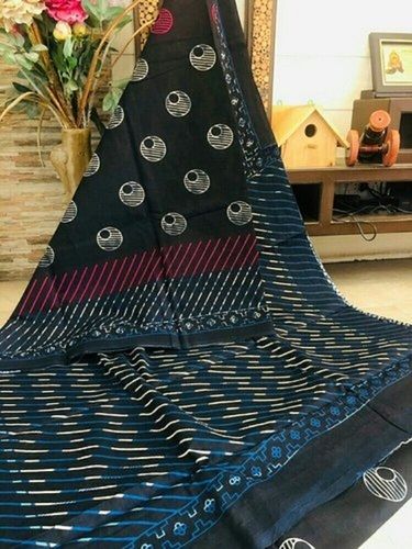 Summer Party Wear Cotton Printed Fancy Blue Designer Sarees For Ladies 