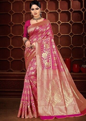 Printed Ladies Beautiful Stylish Stunning Look Party Wear Cotton Silk Pink Saree