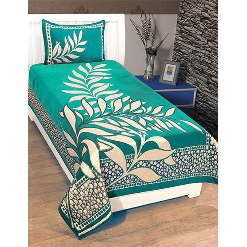 Size 270 Cm Green Printed Soft And Breathable Cotton Bed Sheet