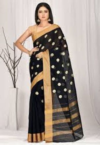 Black Skin Friendly Stylish Dotted Print Comfortable Cotton Chiffon Saree