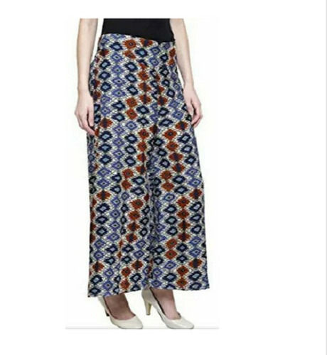 Indian Women Comfortable And Breathable Blue Orange Floral Print Palazzo Casual 