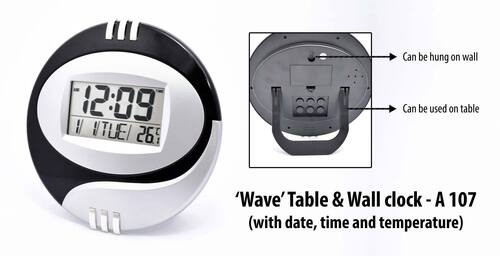 Black+Wite A107 Wave Table Cum Wall Clock With Date, Time And Temperature Function