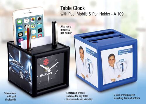 A109 Table Clock With Pad And Mobile Holder (4 Side Branding Area) (Branding Included) 