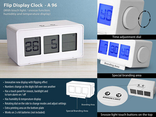 White A96 Flip Display Clock With Touch Light / Snooze Function