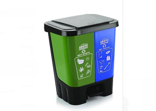 Capacity 20 Liter Hard Plastic Body Green And Blue Aristo Twin Pedal Dustbin