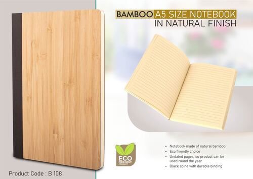 Rectangle Eco Friendly B108 Bamboo A5 Size Notebook In Natural Finish