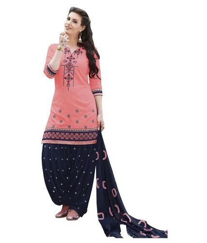 Indian Ladies 3/4 Sleeves Fancy Comfortable Pink And Blue Cotton Salwar Suit