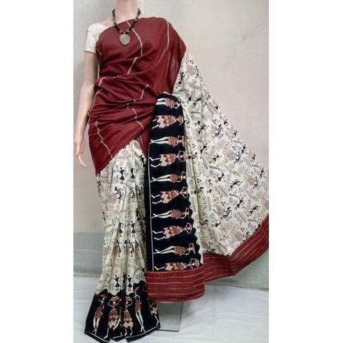 Rainy Stylish Look Maroon And Cream Colour Cotton Printed Saree With Blouse For Party