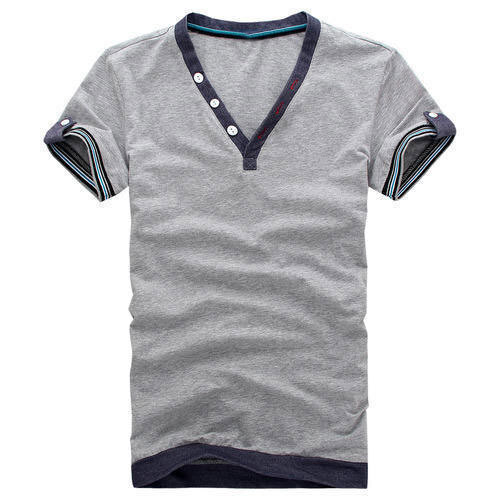 Printed Half Sleeve Breathable Cotton V-neck Designer T Shirt For