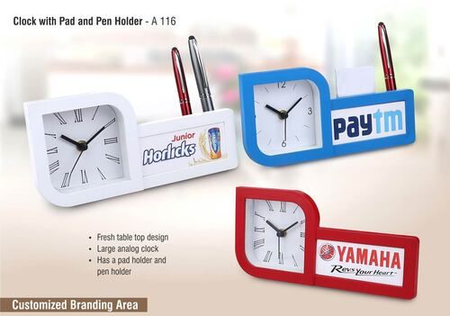 Table Top Design Large Analog Clock With Pad And Pen Holder
