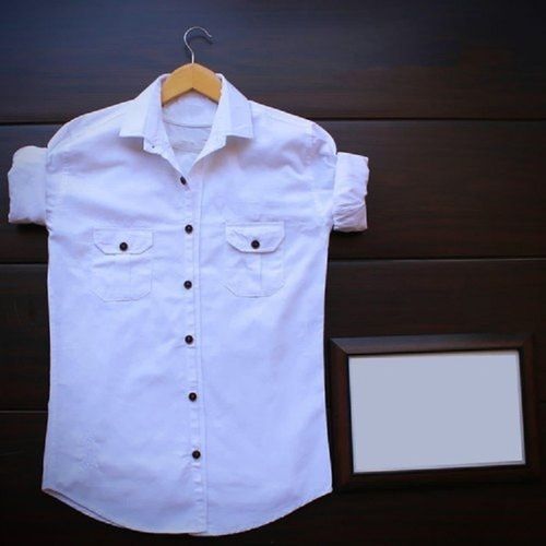 Fit And Stylish Look Plain White Collar Neck Cotton Shirt For Boys