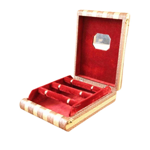 Jewelry Box - Sheesham Wood, 10x10 cms, Multi Color with Golden Polished Finish, Rectangular Shape, 1 Drawer for Bangle Storage