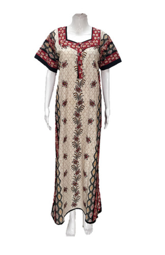 सफेद हाफ स्लीव ब्राउन और ब्लैक मिक्स्ड कॉटन नाइटी