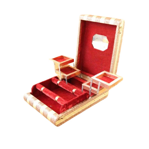 Wooden Jewelry Box - Sheesham Wood, 12 x 9.2 Inch Size, Multi Color | Golden Polished, Folding Design, Rectangular Shape, Polished Finish