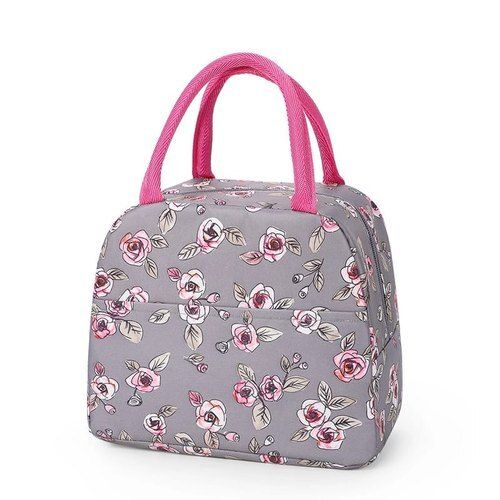 Pink And Gray Beautiful Design Easy To Carry Premium Grade Fabric Light Weight Lunch Bag