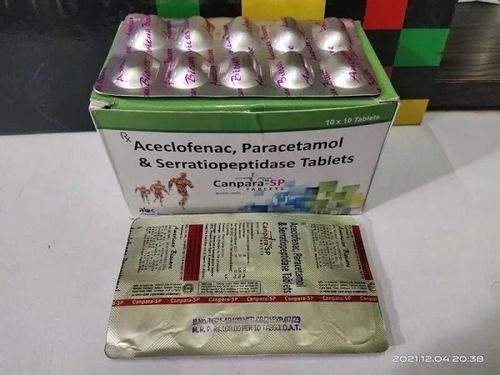 Canpara-Sp Aceclofenac, Paracetamol And Serratiopeptidase Tablets, 10X10 Blister Pack Age Group: Suitable For All Ages