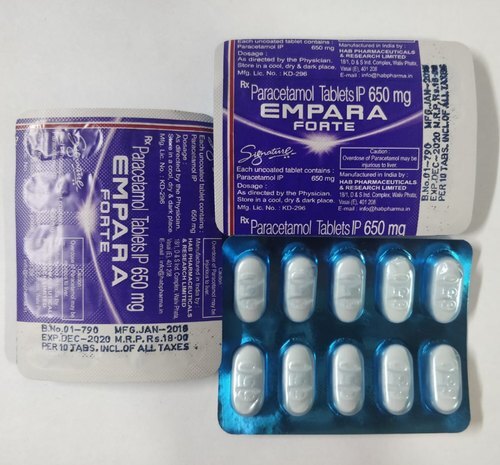 Empara Forte Paracetamol Tablet IP 650 Mg - Antibiotic Medicine For Pain Relief White Tablets In Plastic Box Suitable For All Ages 20 Boxes