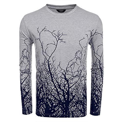 Grey Breathable Skin Friendly Wrinkle Free Full Sleeve Round Neck Printed Cotton T Shirts For Men