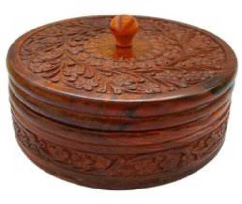 Yes Lightweight Handcrafted Wooden Round Box For Food And Dry Fruit Storage 