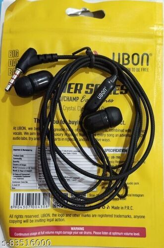 Pack Of 1 Black Ubon High Quality Wired Earphone