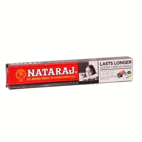 Red And Black Hexagonal Shaped Wooden Grey-Ink Natraj 621hb Bold Writing Pencil Box