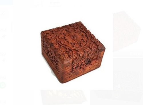 Small Size Wooden Material Square Brown Intricate Jewelry Trinket Box
