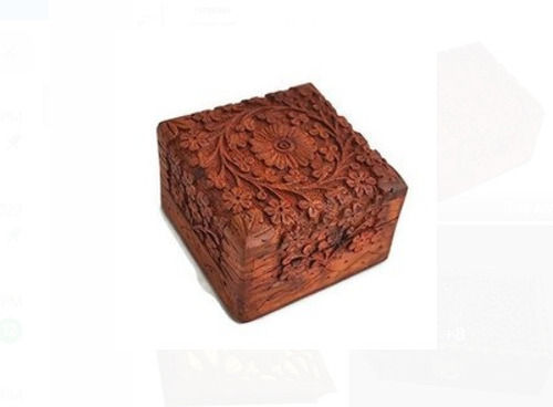 Wood Small Size Wooden Material Square Brown Intricate Jewelry Trinket Box